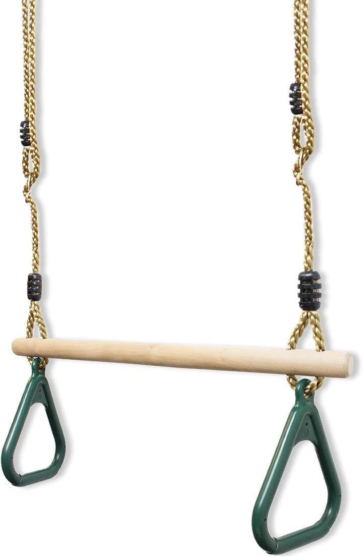 Leogreen Kinder Holz Trapeze Schaukel mit Kunststoff Turnringe, Aufhängen belastbar bis 150KG, Schau