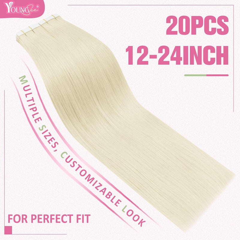 YoungSee Tape in Extensions Echthaar Blond 55cm Tape Extensions Platinblond Echthaar Extensions Tape