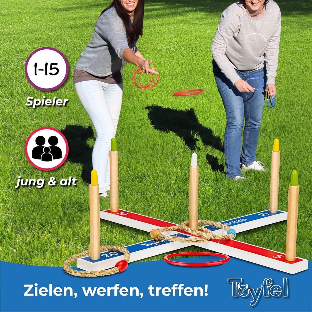 Toyfel XXL Mitty Toss Wurfspiel für Innen- und Aussenbereich, für Erwachsene und Kinder mit 15 Ringe
