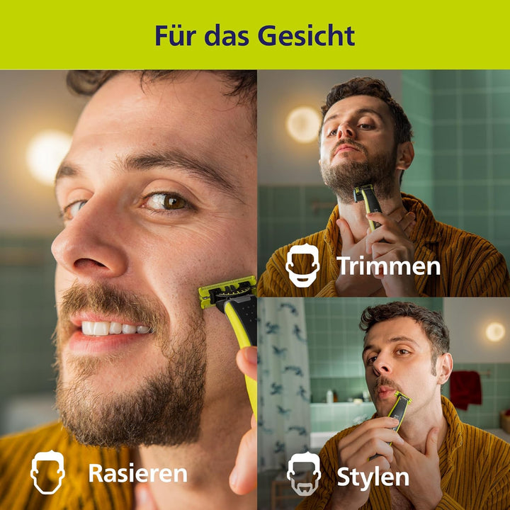 PHILIPS OneBlade 360 Face - elektrischer Rasierer & Trimmer, 2x 360 Klingen, 3x Trimmaufsätze (1/3/5
