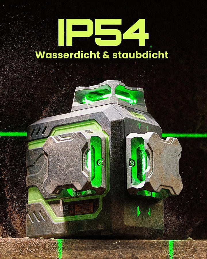LasGoo LG-3DM Grüner Strahl-Laser-Nivelliergerät, selbstnivellierend, 3x360° Kreuzlinienlaser für Ba