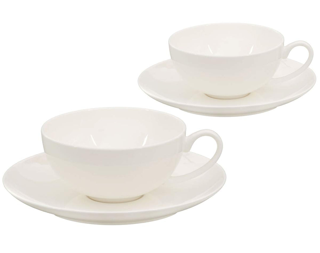Buchensee Teetassen Set aus Fine Bone China Porzellan. 2 Teetassen je 150ml und 2 Unterteller in fei