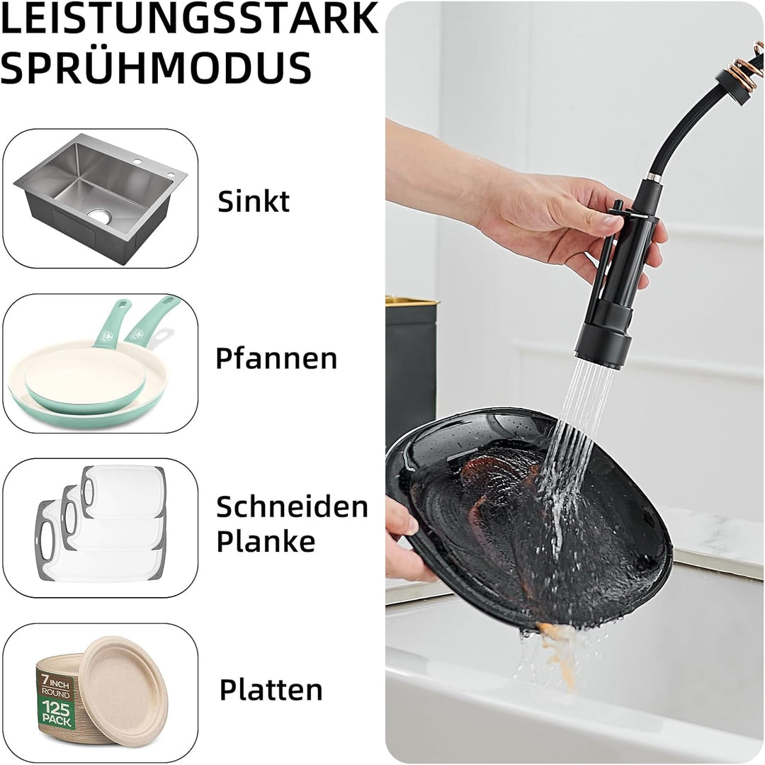 AIMADI LED Wasserhahn Küche Küchenarmatur 360° Schwenkbar mit Spiralfeder Herunterziehen Brause Arma