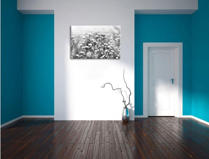 Pixxprint Romantische Blumenwiese / 100x70cm Leinwandbild bespannt auf Holzrahmen/Wandbild Kunstdruc