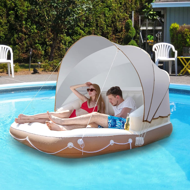 Aufblasbarer Lounge, Schwimmmatratze mit Abnehmbarer Überdachung, Wassersofa mit Becherhaltern, Luft
