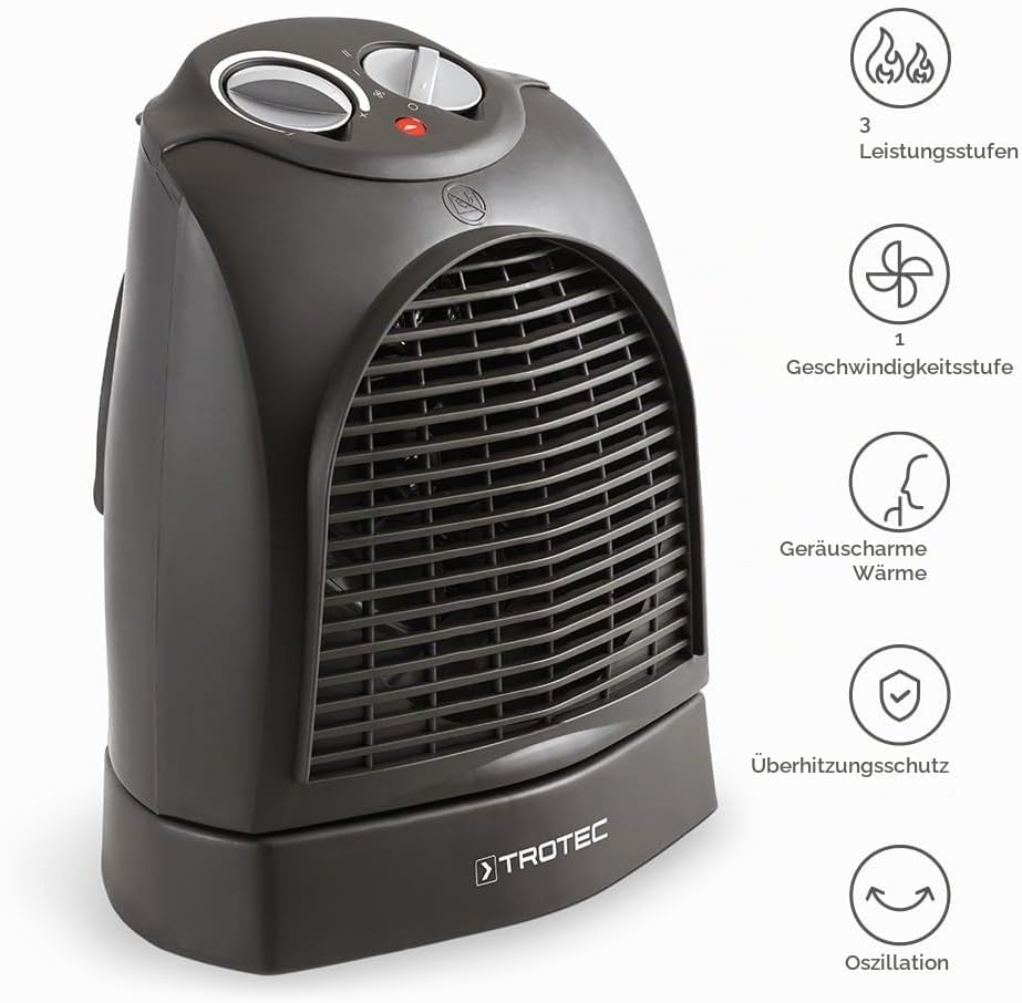 TROTEC Heizlüfter energiesparend TFH 22 E - Heizleistung 1000 W / 2000 W – elektrische Heizung, mit