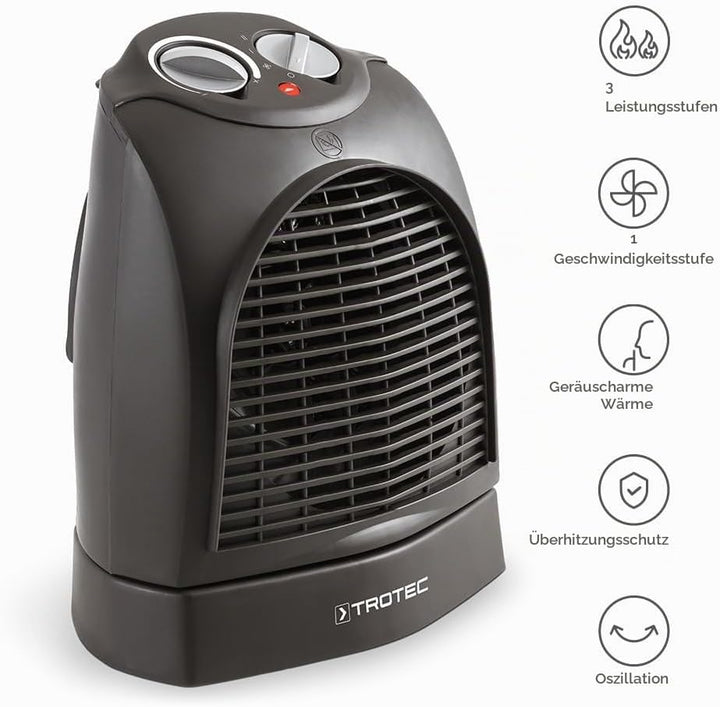 TROTEC Heizlüfter energiesparend TFH 22 E - Heizleistung 1000 W / 2000 W – elektrische Heizung, mit