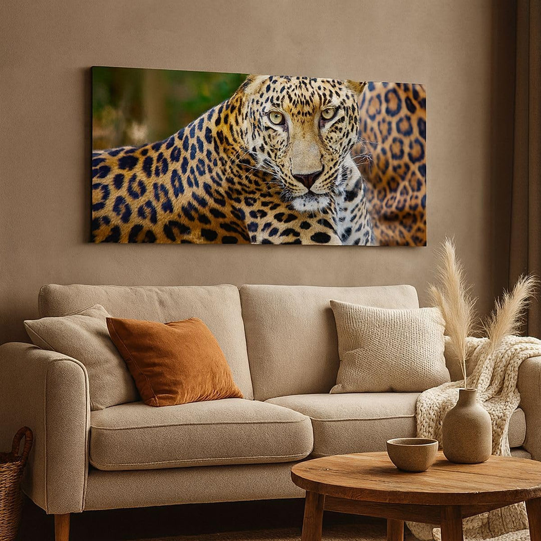 ARTTOR Bilder auf Leinwand 100x40cm Leinwandbild Leopardpanther Katze Tier Savanne Gross Wanddeko Bi