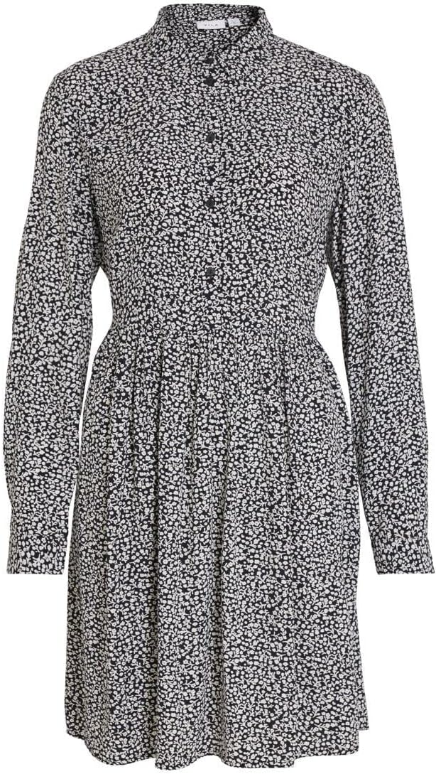 Vila Damen Vifini L/S Shirt Su-Noos Dress 36 Black/Aop:lilia, 36 Black/Aop:lilia