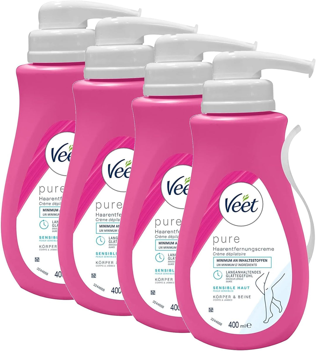 Veet PURE Haarentfernungscreme - Haarentfernung für Körper & Beine - 4 x 400 ml 400 ml (4er Pack), 4
