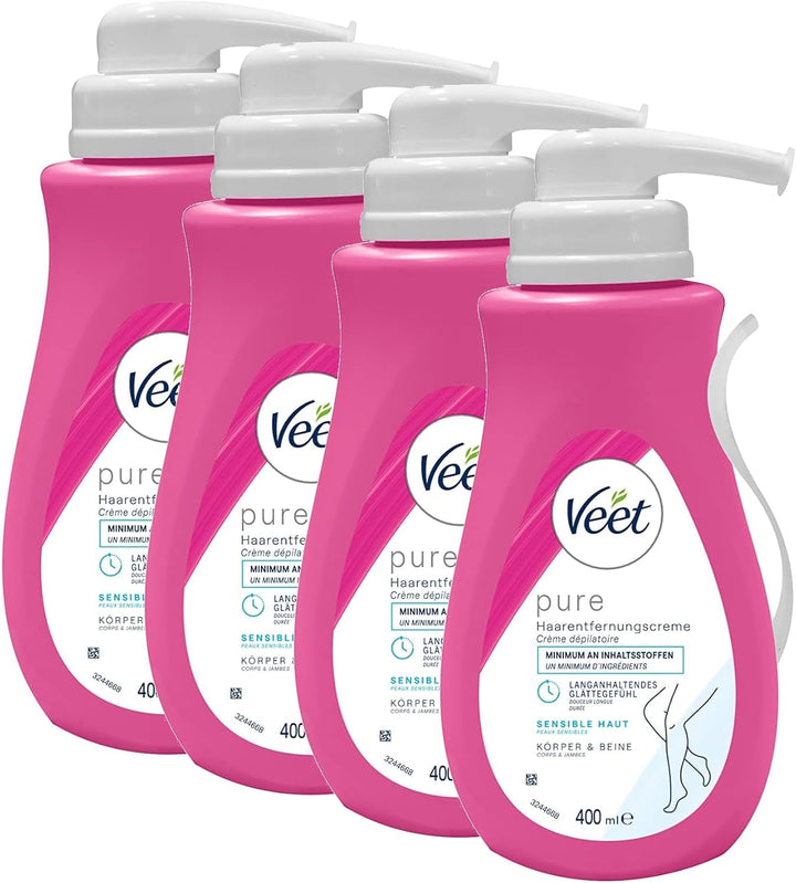 Veet PURE Haarentfernungscreme - Haarentfernung für Körper & Beine - 4 x 400 ml 400 ml (4er Pack), 4