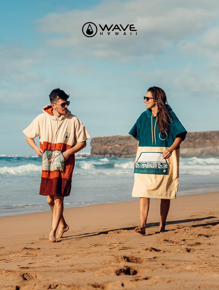 WAVE HAWAII Campeche Surfponcho für Körpergrössen von 155-185cm Poncho 100% ÖKO Baumwolle Umkleidehi