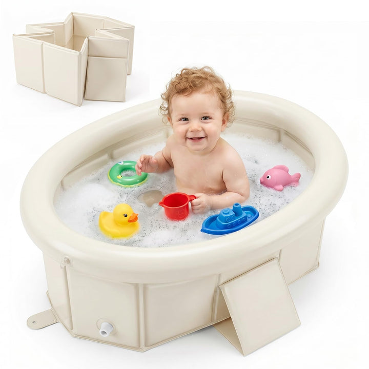 Orzbow Baby Badewanne, Faltbare Badewanne Kinder mit Aufblasbarem Oberrand, Tragbare Babybadewanne f