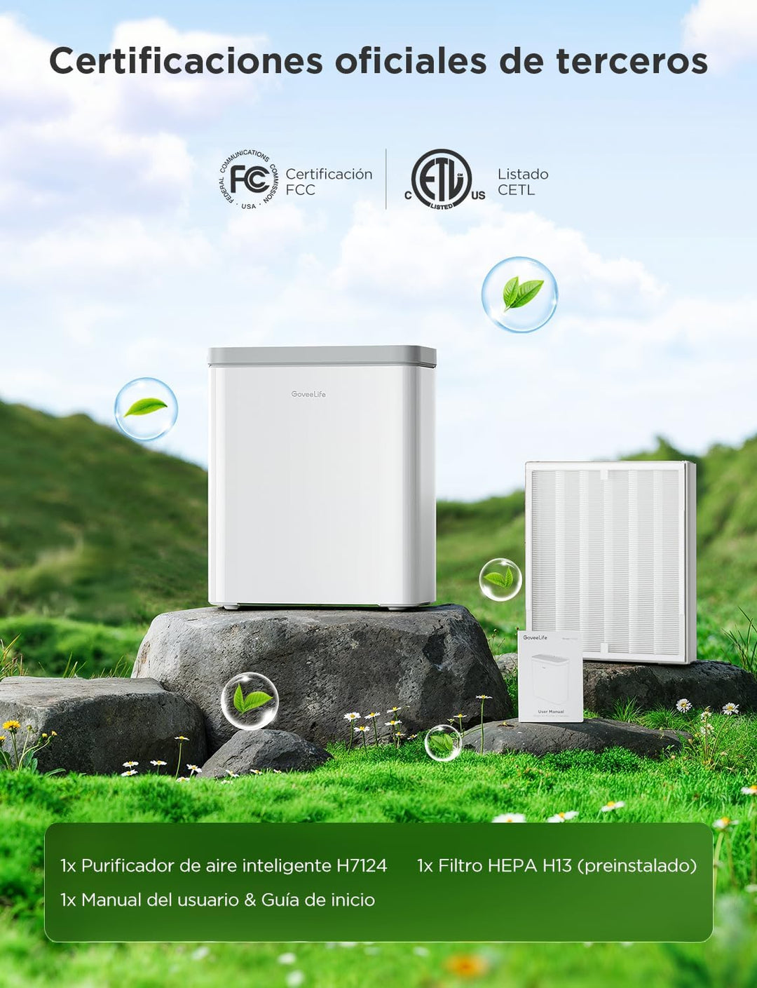 GoveeLife Smart Luftreiniger für grosse Räume bis 97 m², PM2.5-Monitor, HEPA-Schlafmodus, 3-in-1 Luf