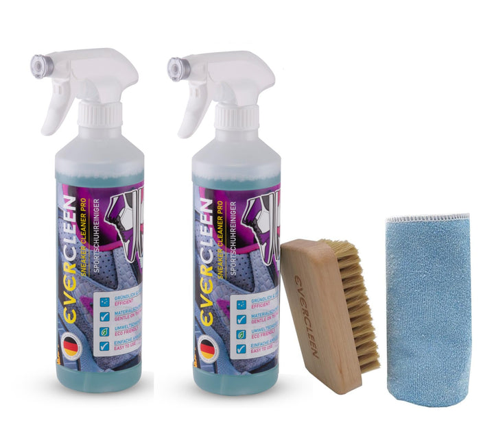 Made in Germany professioneller Sneaker Cleaner 2x 500ml + Mikrofasertuch + Bürste. Intensive Reinig