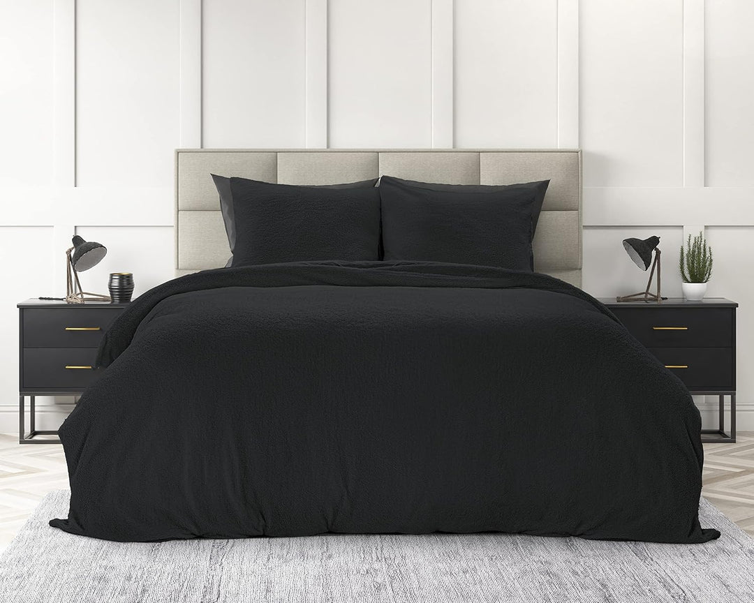 Sleeptime Bettwäsche Plüsch Winter - Kuschelig Flauschig Warm - 135cm x 200cm - Anthrazit - Bettbezü