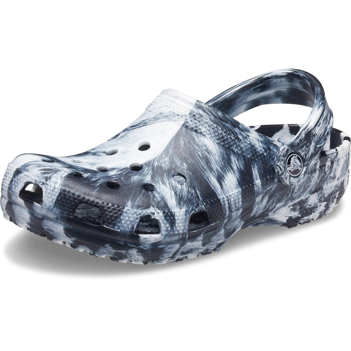 Crocs Unisex Classic Marbled Clogs 36/37 EU White Black, 36/37 EU White Black