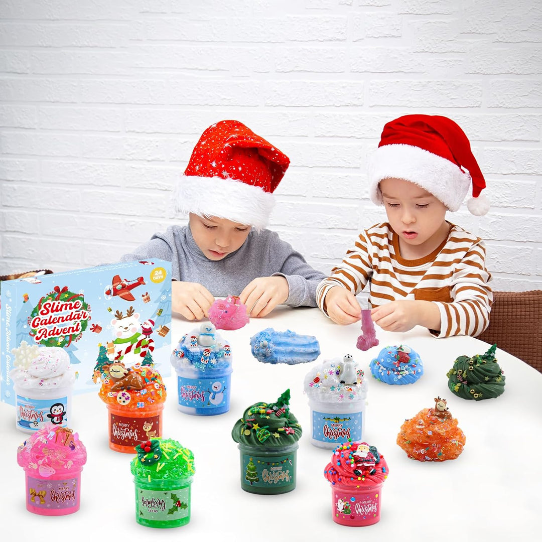 Schleim Adventskalender 2024 für Mädchen Jungen, fluffy Slime Kinder Weihnachtskalender, Weihnachten