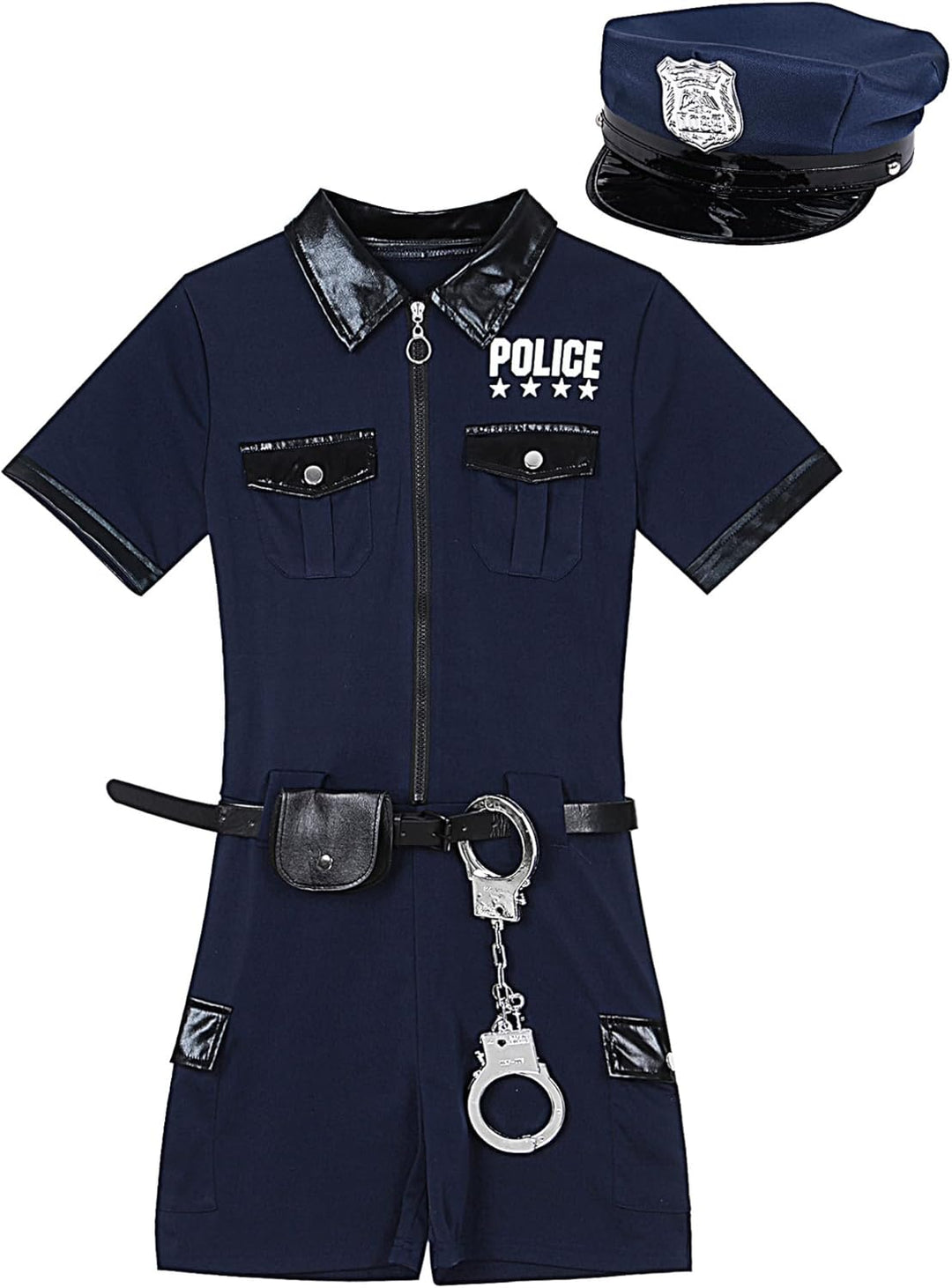 Aislor Sexy Polizei Kostüm Damen Polizistin Uniform mit Mütze Handschnelle Cop Costume Komplettes Ou