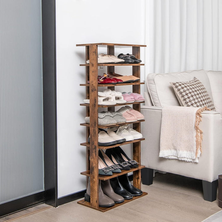 GIANTEX Schuhregal schmal und hoch, Schuhschrank Regal Holz 8 Ebenen, Schuhständer Schuhablage verti