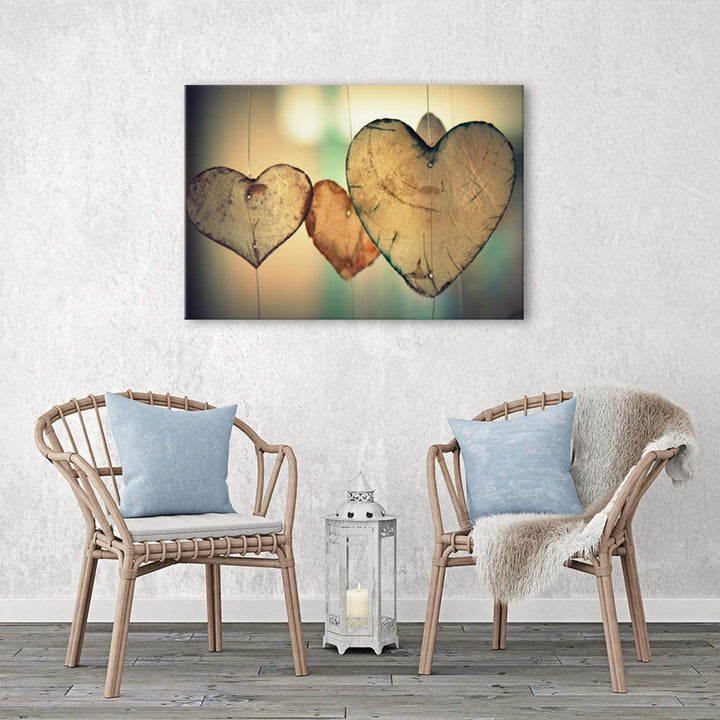 Feeby Leinwandbild 50x70 cm Bild Wandbild Wanddekoration Deko Kunstdruck Herzen Holz Love Liebe Abst