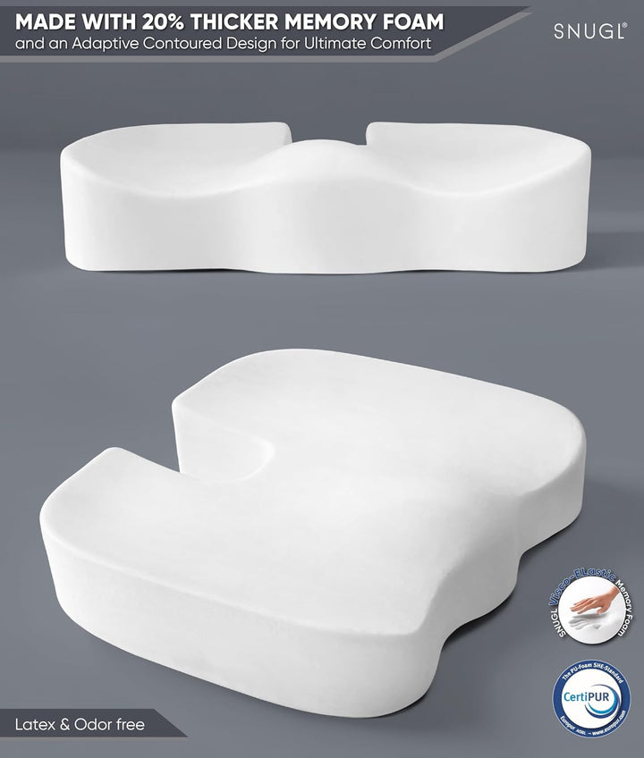 SNUGL Sitzkissen orthopädisch Memory Foam Steissbeinkissen | Stuhlkissen gegen Rückenschmerzen | Erg