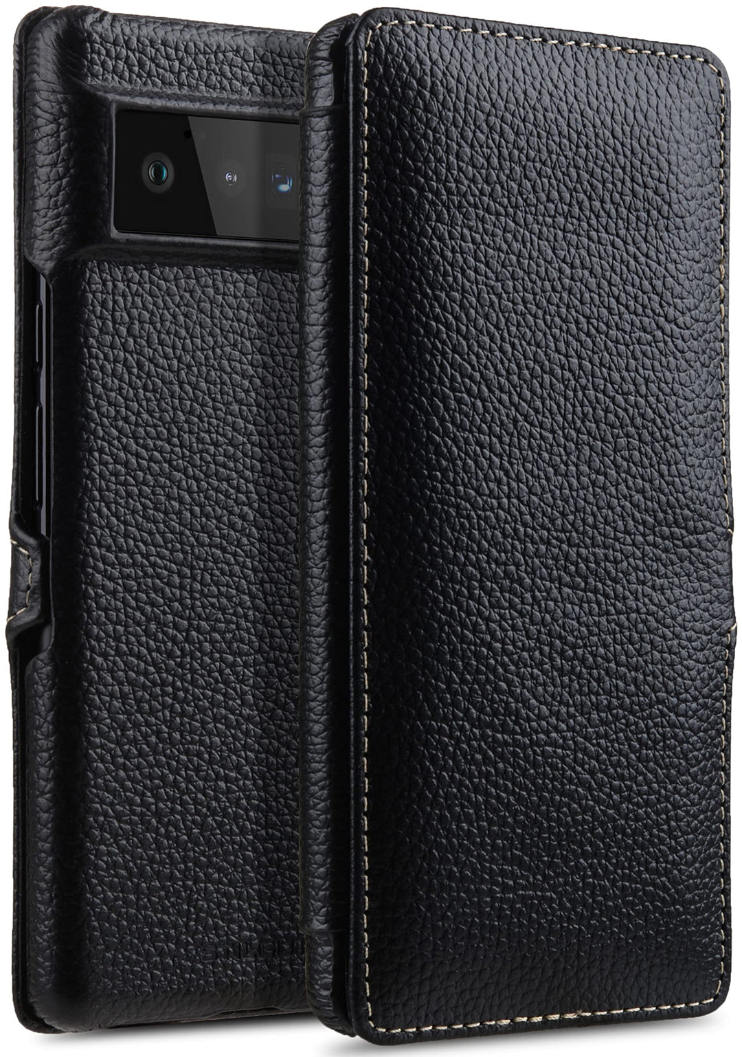 STILGUT Book Case kompatibel mit Google Pixel 6 Pro Hülle aus Leder mit Clip-Verschluss, Lederhülle,