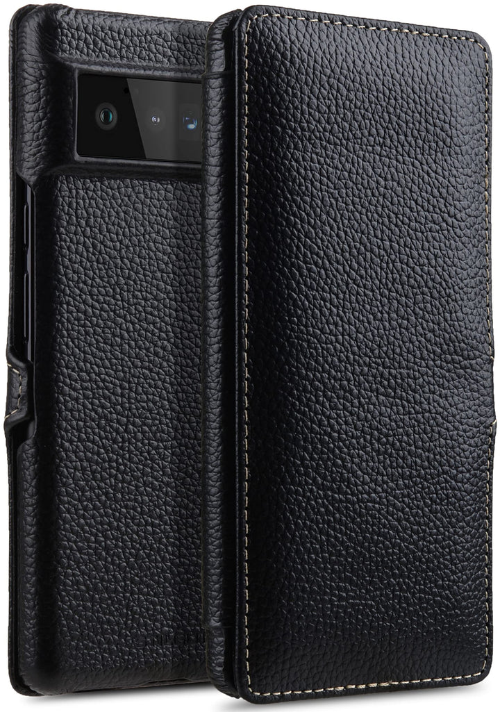 STILGUT Book Case kompatibel mit Google Pixel 6 Pro Hülle aus Leder mit Clip-Verschluss, Lederhülle,