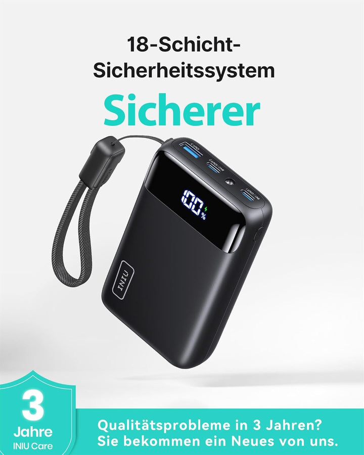 INIU Power Bank, Ultra Klein 20000mAh 22.5W Schnellladefunktion Power Bank, USB-C In&Out Externe Han