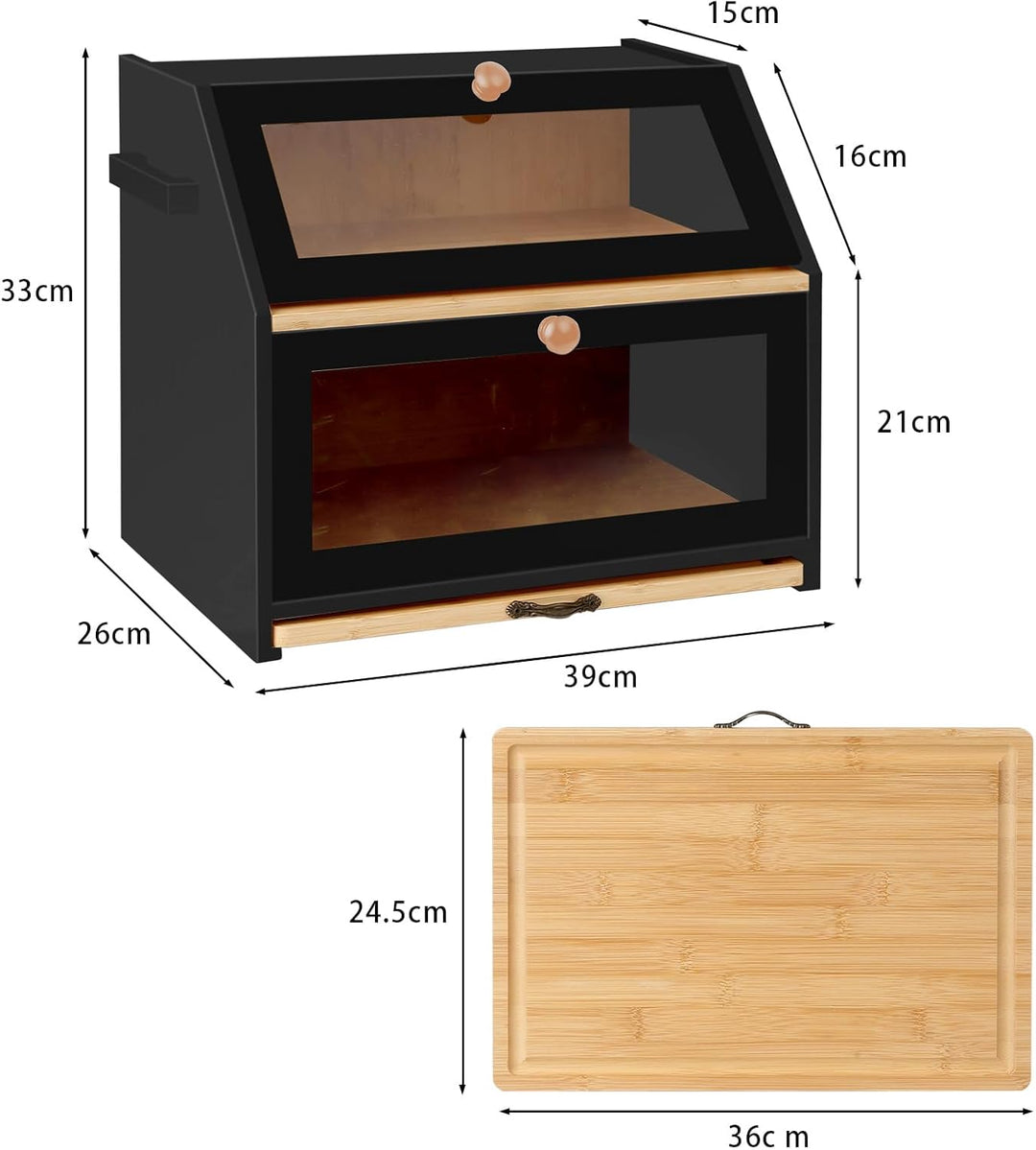 HUOLE Brotkasten Bambus 2 Etagen Brotkasten Küchenorganizer Brotkasten Holz Brotkasten mit Sichtfens