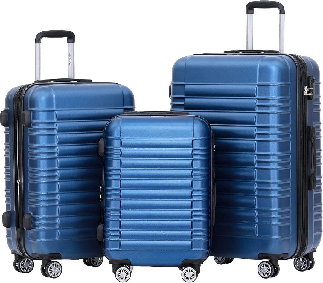 BEIBYE Hartschalen Koffer Trolley Rollkoffer Reisekoffer Zwillingsrollen Kofferset (Blau, Set) Blau
