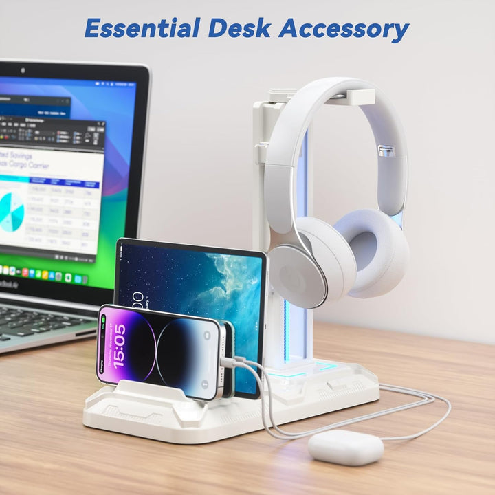 KDD Headset Halterung Led mit Ladestation - PS5 Controller Halter & Kopfhörer Ständer Tisch mit 9 Li