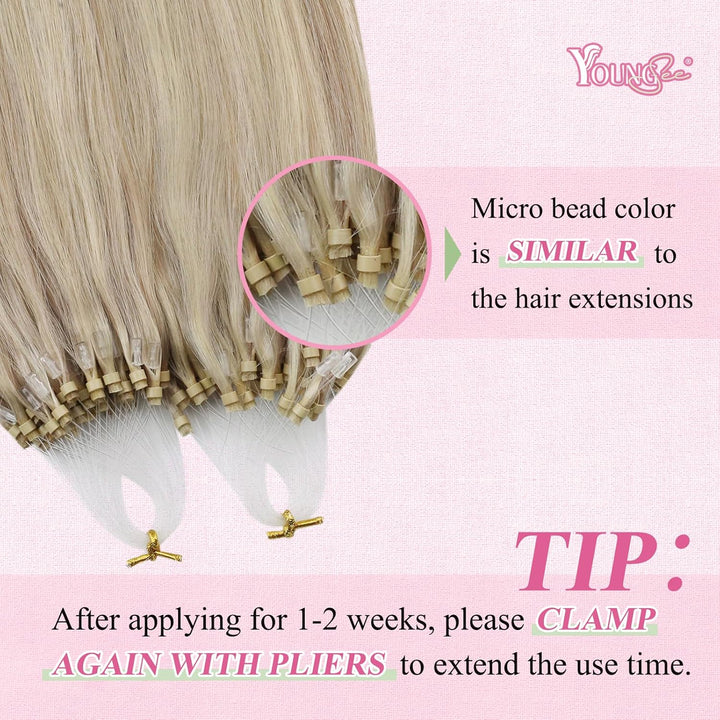 YoungSee Microring Extensions Blond Microring Extensions Echthaar 50 cm Microring Hair Extensions As