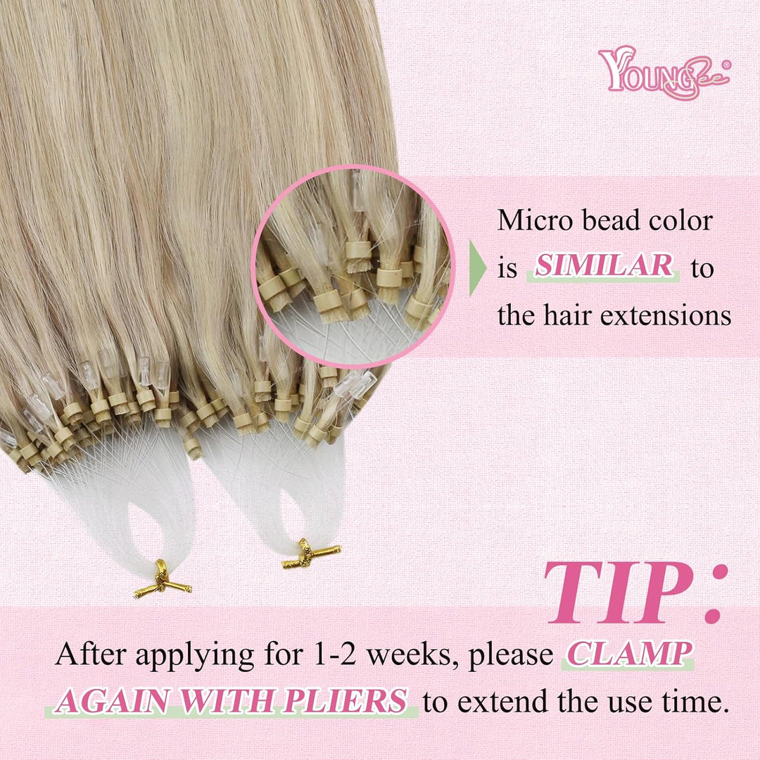 YoungSee Microring Extensions Blond Microring Extensions Echthaar 1g Blond Micro Loop Hair Extension