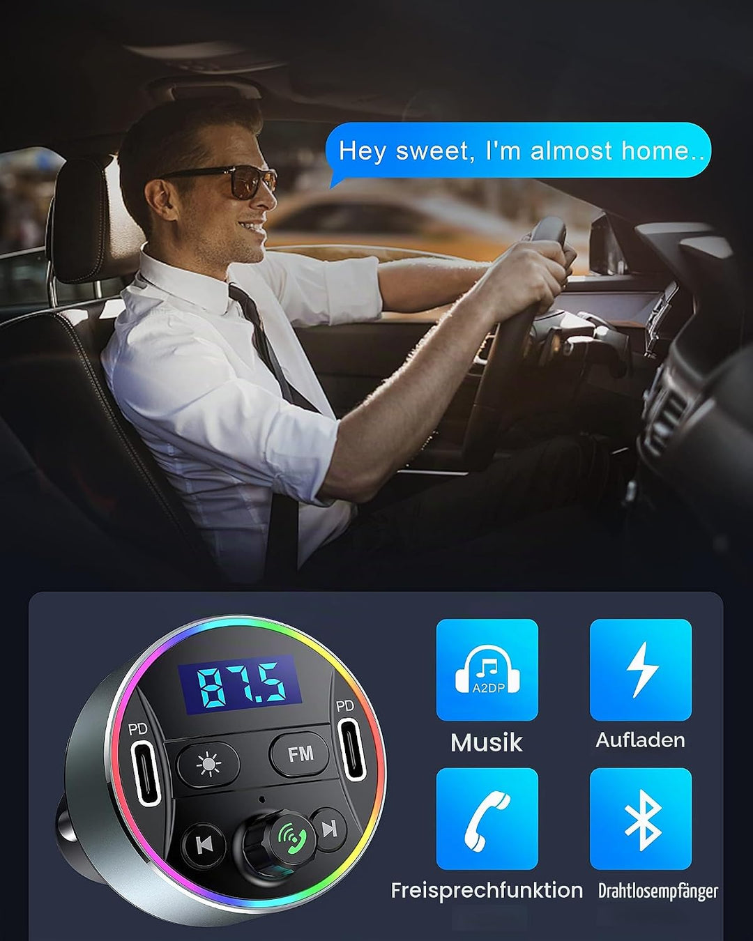 Bluetooth Adapter Auto 5.3 FM Transmitter für Freisprechanrufe mit PD 20W Zigarettenanzünder Bluetoo