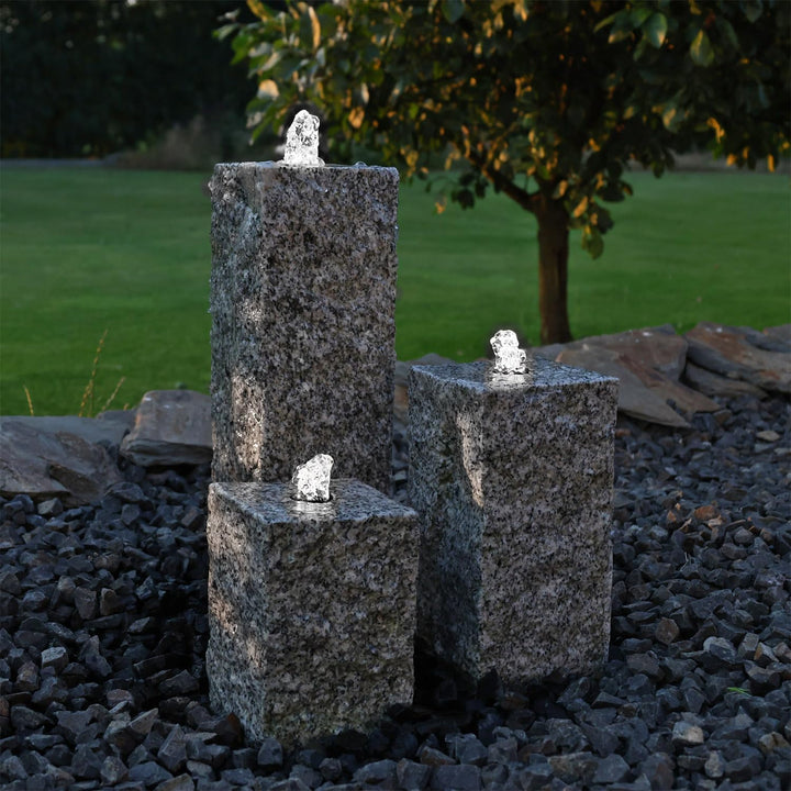 CLGarden Springbrunnen Pumpe Set SP3-S für Zierbrunnen mit 3 Wasserausläufen 3er Ausgang LED Beleuch