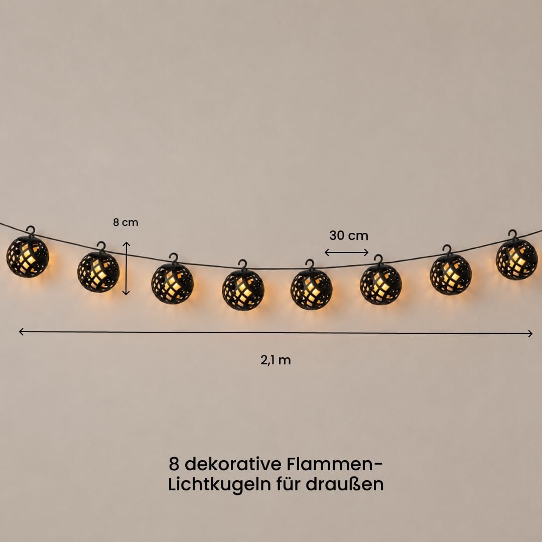 Star Trading Solar-Lichterkette mit Flammeneffekt, 8 Kugelleuchten, Schachbrettmuster, Solarpanel 20