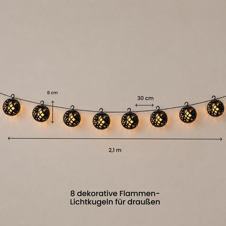 Star Trading Solar-Lichterkette mit Flammeneffekt, 8 Kugelleuchten, Schachbrettmuster, Solarpanel 20