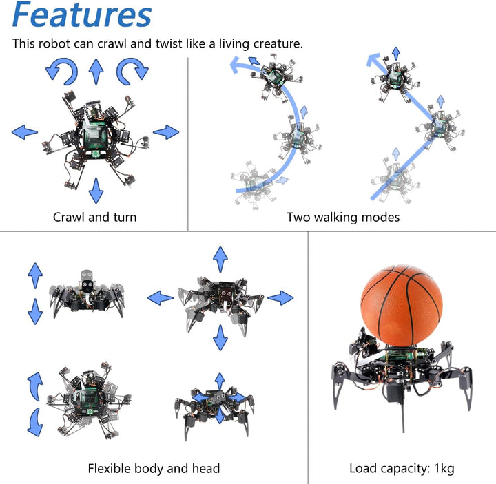 FREENOVE Big Hexapod Robot Kit for Raspberry Pi 4 B 3 B+ B A+, Walking, Self Balancing, Live Video,