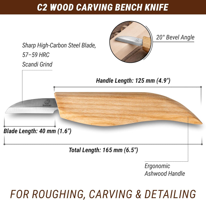BeaverCraft Schnitzmesser C2 Schnitzmesser zum Schnitzen feiner Holzspäne und für allgemeine Zwecke