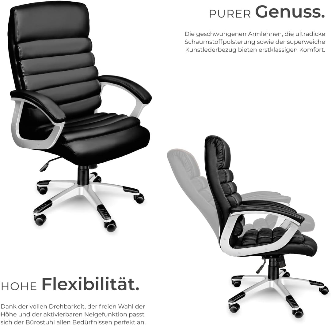 tectake® Design Bürostuhl, Schreibtischstuhl, stufenlos höhenverstellbarer Chefsessel, Arbeitsstuhl