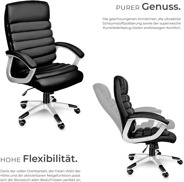 tectake® Design Bürostuhl, Schreibtischstuhl, stufenlos höhenverstellbarer Chefsessel, Arbeitsstuhl