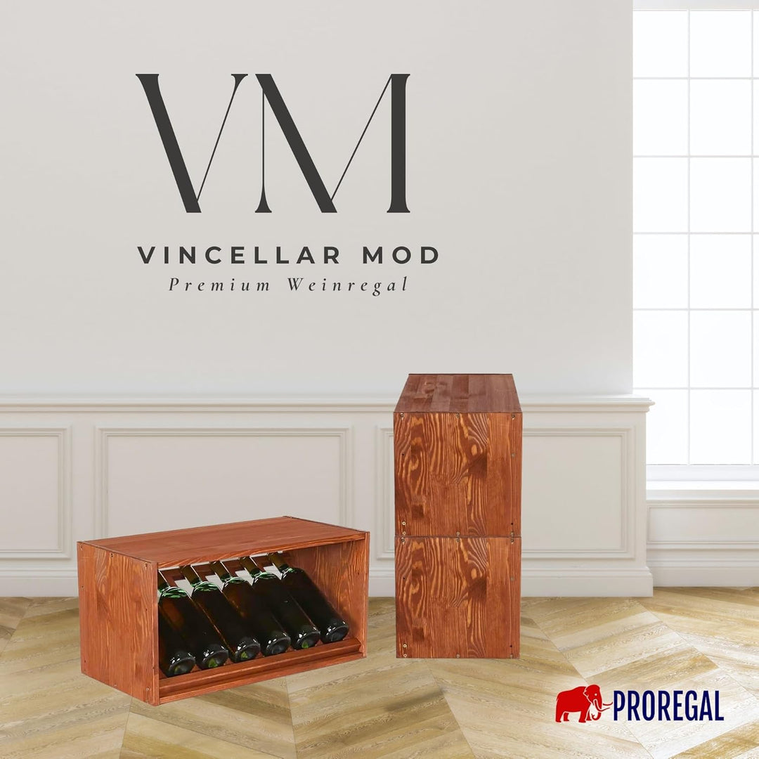 PROREGAL Modulares Weinregal VINCELLAR MOD | HxBxT 30x60x30cm | Schräg Modul für 6 Flaschen | Massiv