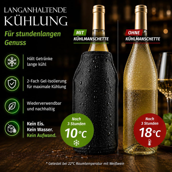 Flaschenkühler 2er Set – Kühlmanschette für Wein, Sekt &amp; Champagner | Flexible Gel-Kühlmanschetten f