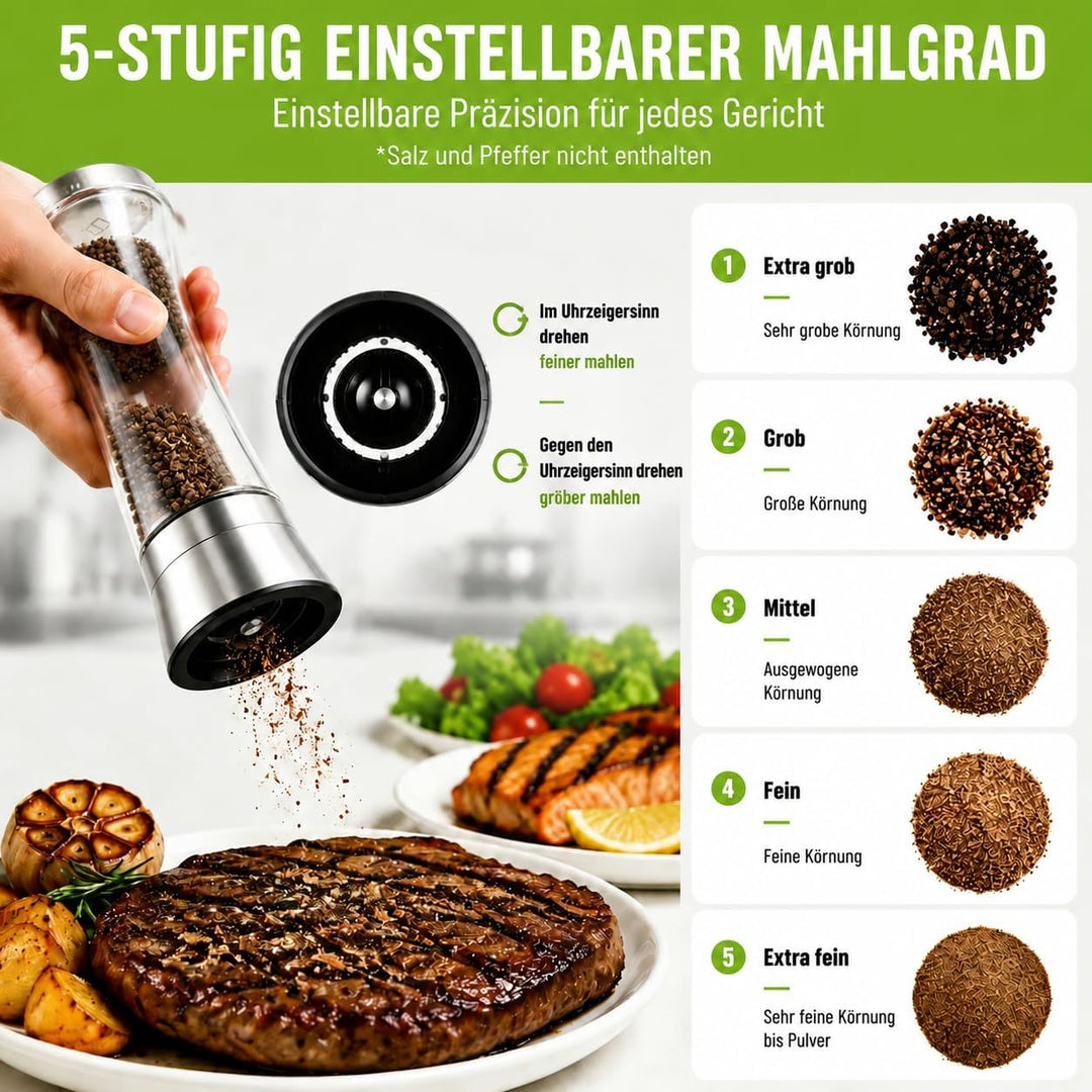 Elf-Family Salz und Pfeffermühle 2er Set, Pfeffermühle und Salzmühle mit Keramikmahlwerk, Stufenlos