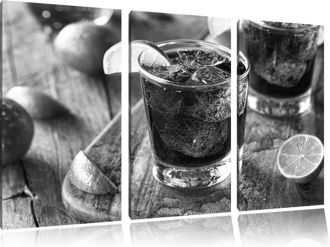 Pixxprint Erfrischender Cuba Libre Kunst B&W / 3-Teilig/Gesamtmass 120cm Leinwandbild bespannt auf H