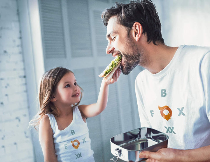FOXBOXX Brotdose Edelstahl Premium | XL 1400ml | 2 Trenner | DualCham Dichtung & Smart Clips | Ausla