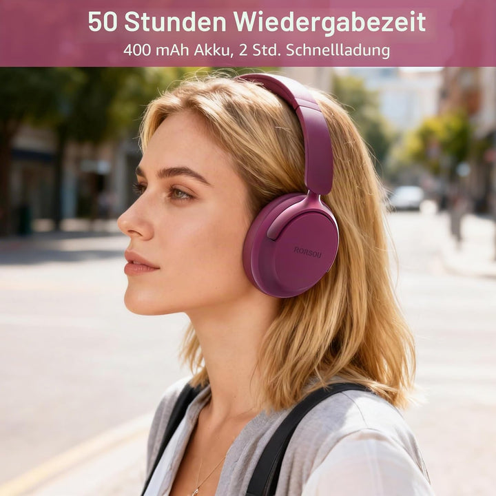 RORSOU B8 Bluetooth Kopfhörer Over Ear, 6 EQ Musikmodi und 50H Spielzeit Deep Bass Wireless Kopfhöre