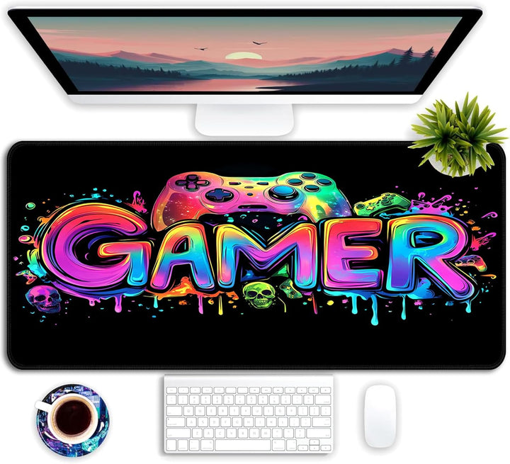 Simpkeely Gamer-Mauspad, Schwarzlicht, buntes Gaming-Skelett, wasserdicht, erweiterte grosse Schreib