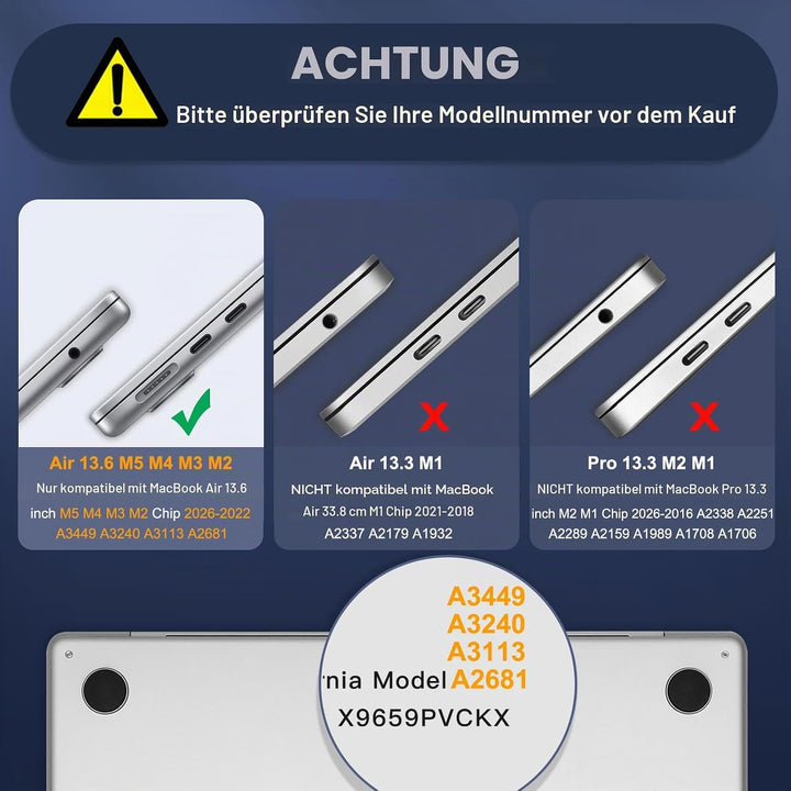 MOSISO Kompatibel mit MacBook Air 13,6 Zoll Hülle 2022-2024 A2681 mit M2 Chip Touch ID,Plastik Harts